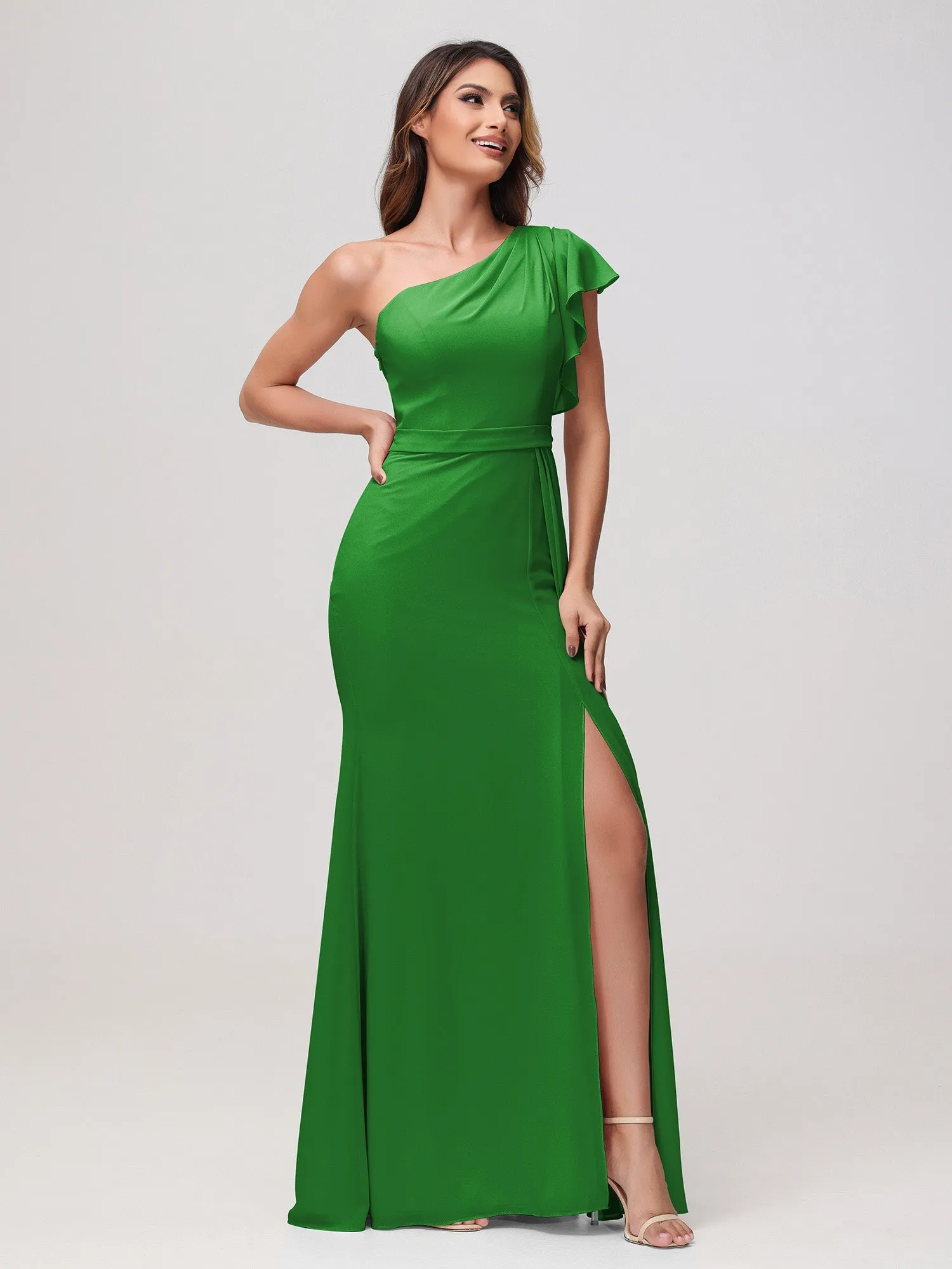 A-Linie Ein-Schulter-Minikleid Grün