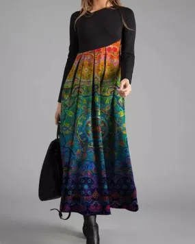 Bedrucktes, langrmliges, schmal geschnittenes maxikleid
