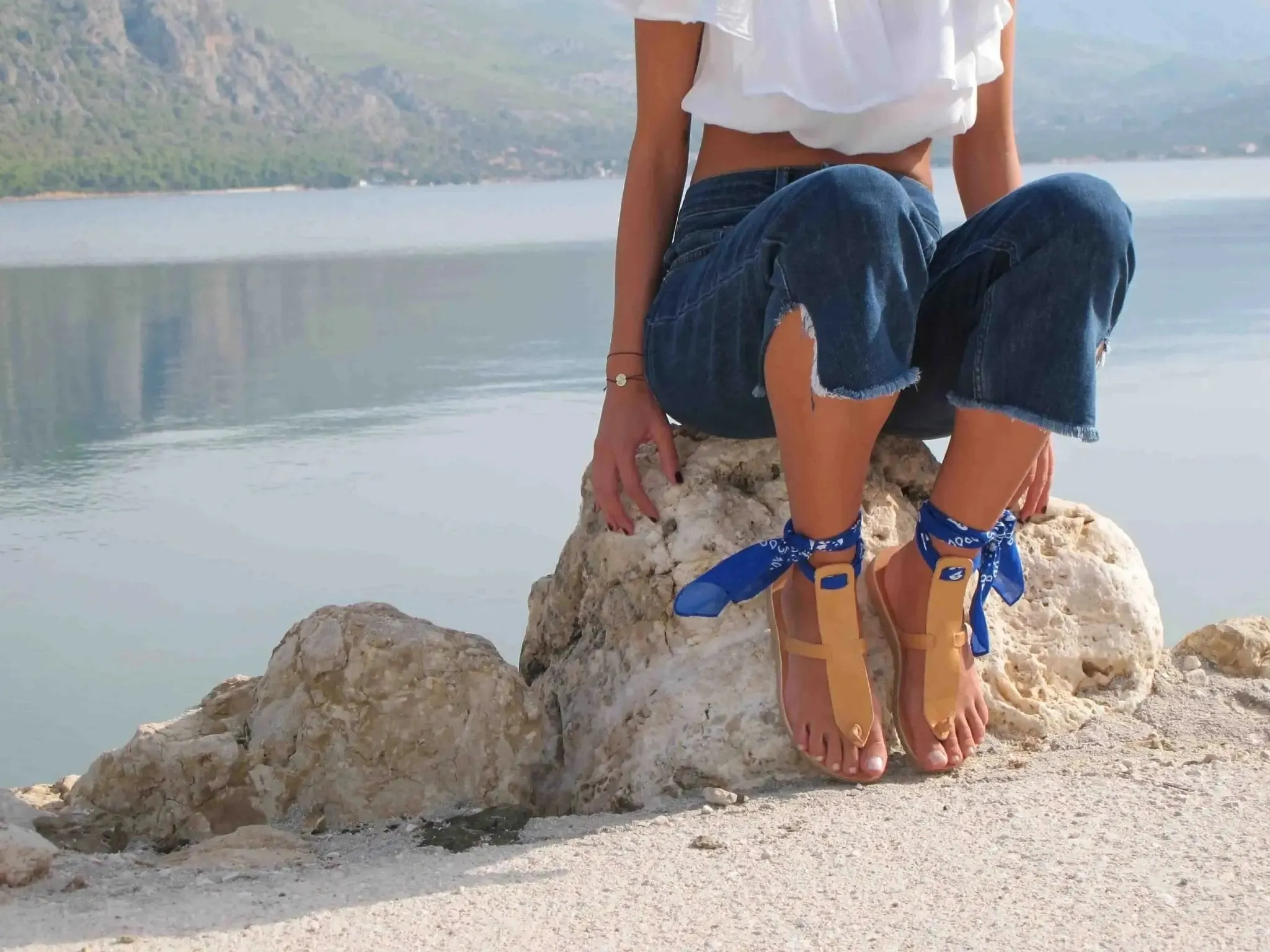 Greek Chic Handmades Leder Sandalen mit Bandana Tüchern