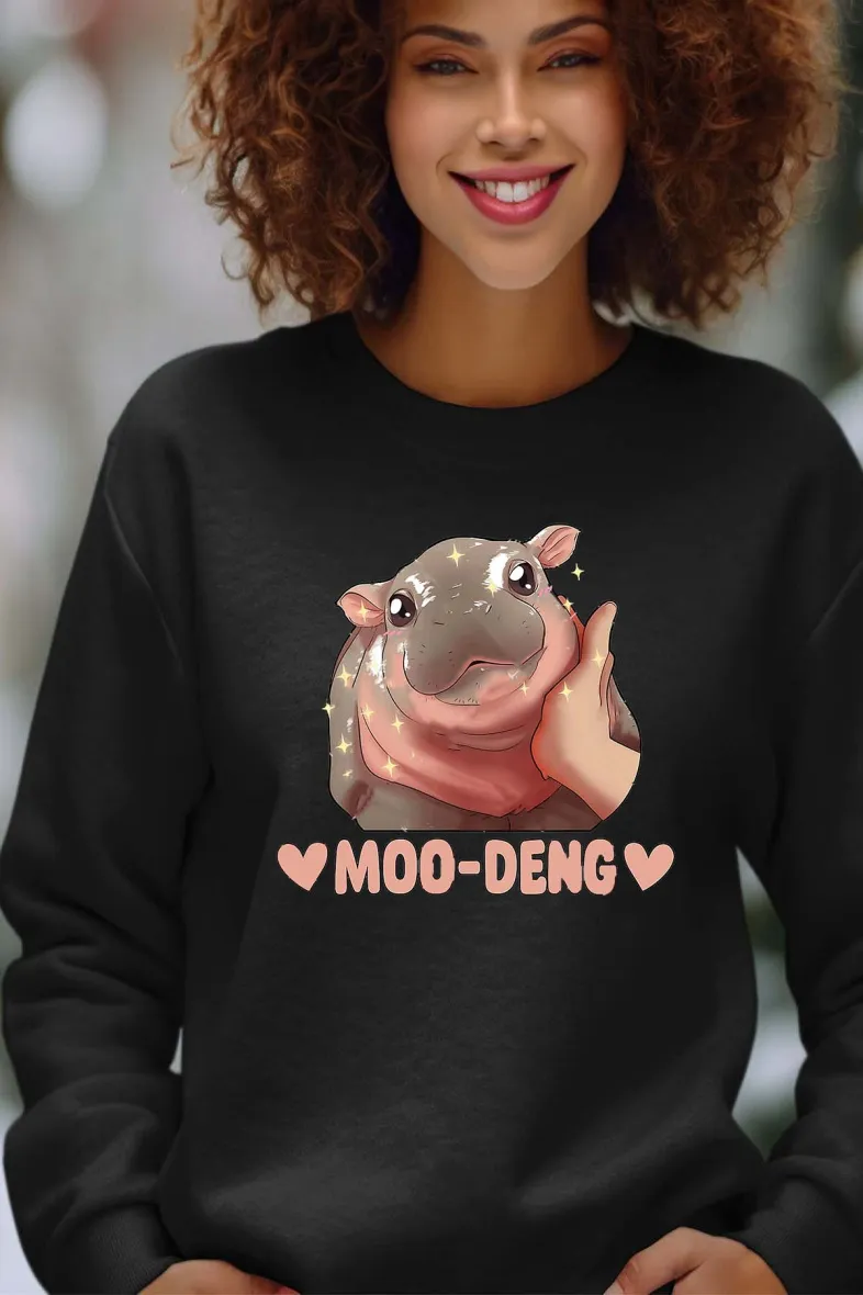 moo deng – Damen-Sweatshirt mit Rundhalsausschnitt