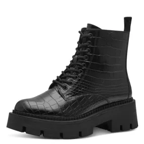 Tamaris Stiefelette Crocolook TOUCH-IT Schnürung Reißverschluss SCHWARZ 1-25286-41