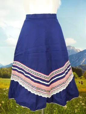 Trachtenrock Strasser Austria blau mit Spitze und Borte süße Trachten Rock Gr.36