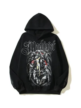 Übergroßer Kapuzenpullover mit Totenkopf-Teufel-Print für Herren
